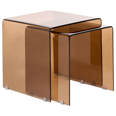 Wyld And Coco Nest Side Tables 2-Pack Brown Tempered Glass Rectangular Minimalist - Compact. - image 1