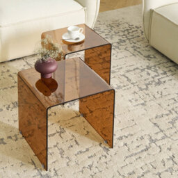 Wyld And Coco Nest Side Tables 2-Pack Brown Tempered Glass Rectangular Minimalist - Compact. - thumbnail 2