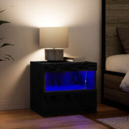 Berkfield Modern Bedside Cabinet With Led Lights Black Oak 50X40X45 Cm - thumbnail 4