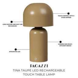 Pagazzi Lighting Pagazzi Tina Taupe Led Rechargeable Touch Table Lamp - thumbnail 7