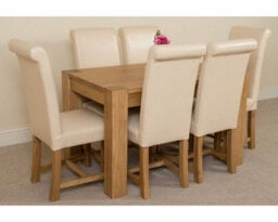 That's Furniture Kuba 125 X 80 Cm Chunky Oak Small Dining Table And 6 Chairs Dining Set With Washington Ivory Leather Chairs - thumbnail 3