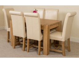That's Furniture Kuba 125 X 80 Cm Chunky Oak Small Dining Table And 6 Chairs Dining Set With Washington Ivory Leather Chairs - thumbnail 1