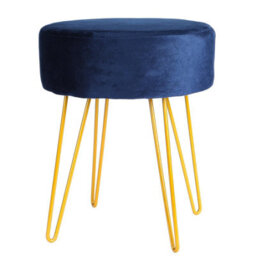 Harbour Housewares Velvet Footstool - Round Modern Dressing Table Footstool Vanity Seat Chairs - 40 X 35Cm - Blue/gold