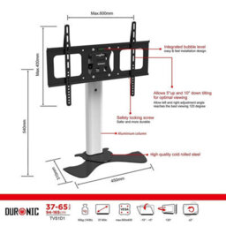 "Duronic Tvs1D1 Tv Stand And Tilting Monitor Bracket, Standing Desktop Mount With Vesa 600X400 For Flat Screen Television 37-65""" - thumbnail 6
