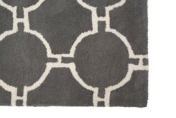Orsina Large Grey Hand Woven Rug, Durable Wool Cotton Blend Kensington Rug, Soft Underfoot Circle Design Rug - thumbnail 3