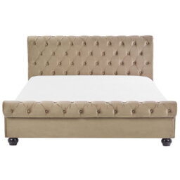 Beliani Bed Velvet Avallon 180 X 200 Cm (Eu Super King) Beige - thumbnail 4