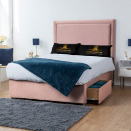 UKBEDFURNITURE Ascot Pink Plush  Divan Bed Base With 26 Inch Headboard & 10 Inch Orthopaedic Mattress - No Storage - thumbnail 2