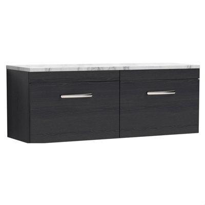 Balterley Millwich Contemporary 2 Drawer Wall Hung Vanity Unit With Laminate Carrara Marble Worktop, Charcoal Black, 1200mm - image 1