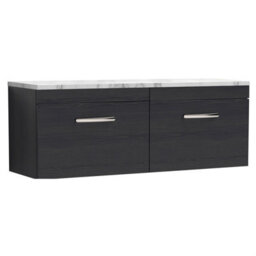 Balterley Millwich Contemporary 2 Drawer Wall Hung Vanity Unit With Laminate Carrara Marble Worktop, Charcoal Black, 1200mm