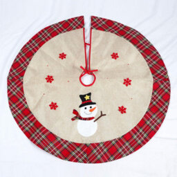 Shatchi Christmas Tree Skirt Snowflakes Printed Pattern Burlap Hessian Linen Tree Base Cover Floor Mat Decorations 4Pcs - thumbnail 3