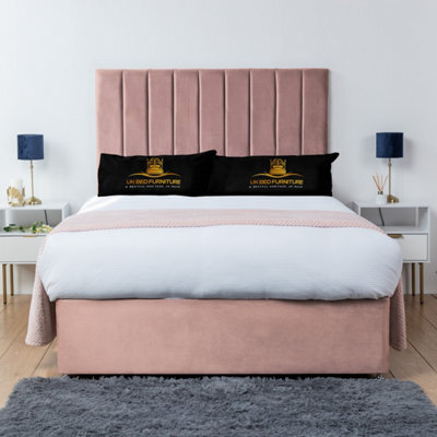 UKBEDFURNITURE Ashford Pink Plush  Divan Bed Base With 26 Inch Headboard - No Storage - image 1