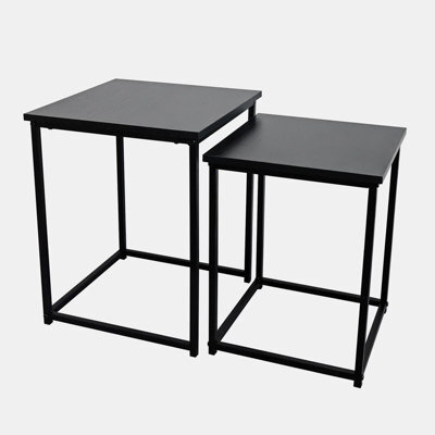 Ohs Manhattan Set Of 2 Square Nest Of Tables Modern End Side Coffee Table - Black - image 1