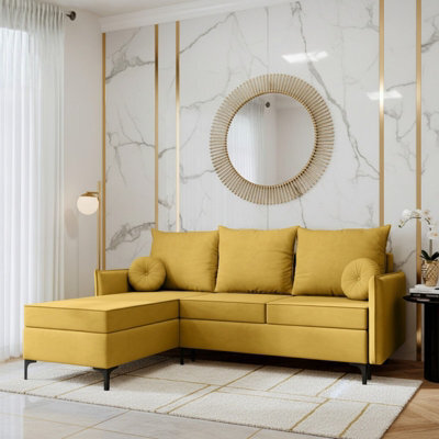 Leon L Living Room Corner Sofa Bed With Dl Mechanism Storage Box Mdf Frame Bonell Springs 213X168X101Cm Yellow Left - image 1