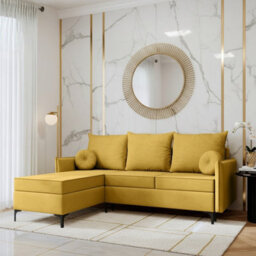 Leon L Living Room Corner Sofa Bed With Dl Mechanism Storage Box Mdf Frame Bonell Springs 213X168X101Cm Yellow Left - thumbnail 1