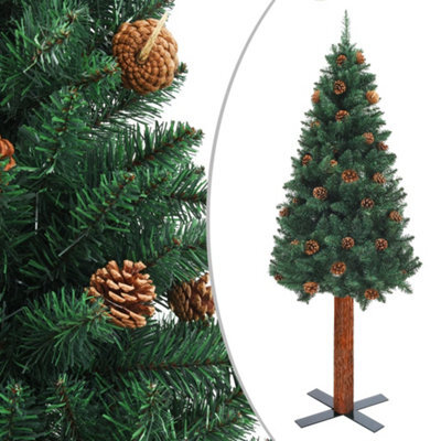 Berkfield Slim Christmas Tree With Real Wood And Cones Green 150 Cm Pvc - image 1