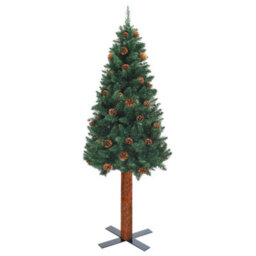 Berkfield Slim Christmas Tree With Real Wood And Cones Green 150 Cm Pvc - thumbnail 2