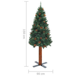Berkfield Slim Christmas Tree With Real Wood And Cones Green 150 Cm Pvc - thumbnail 6