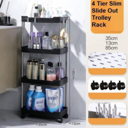 Black 4 Tier 13Cmx35Cmx85Cm Kitchen Trolley Rack Holder Storage Shelf Organiser - thumbnail 1