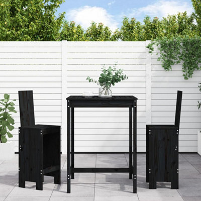 Berkfield 3 Piece Garden Bar Set Black Solid Wood Pine - image 1