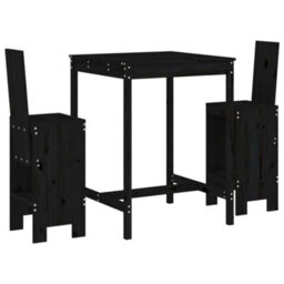 Berkfield 3 Piece Garden Bar Set Black Solid Wood Pine - thumbnail 2