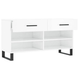 Berkfield Industrial Shoe Bench High Gloss White 102X35X55 Cm Engineered Wood - thumbnail 5