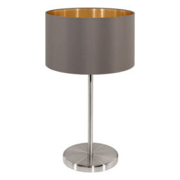 Elegant Satin Nickel Table Lamp With Cappuccino Gold Fabric Shade - thumbnail 1