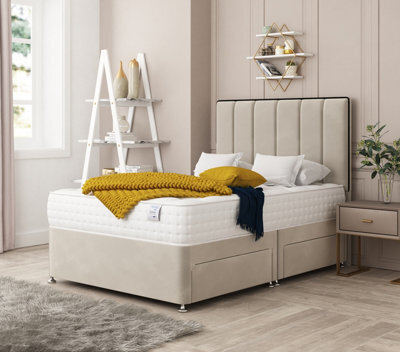 Bed Choices Herringbone Plush Velvet Divan Bed With Mattress, Headboard & 4 Storage Drawers  - Small Double - image 1