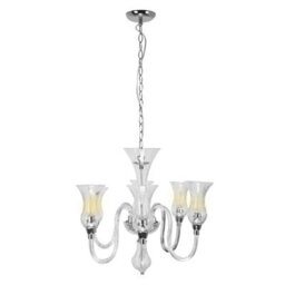 Orsina Glass And Chrome 6 Arm Chandelier, Elegant Glass Lighting Fixture, Chrome Finish Chandelier, Ceiling Light - thumbnail 2