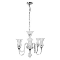 Orsina Glass And Chrome 6 Arm Chandelier, Elegant Glass Lighting Fixture, Chrome Finish Chandelier, Ceiling Light