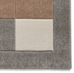 Grey Beige Modern Bordered Chequered Geometric Rug For Dining Room-120Cm X 170Cm - thumbnail 5