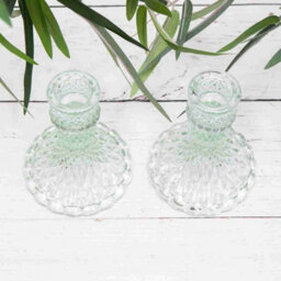 Annibells 2 X Vintage Green Glass Harlequin Candlestick Holders (10956) - thumbnail 3