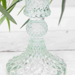 Annibells 2 X Vintage Green Glass Harlequin Candlestick Holders (10956) - thumbnail 2