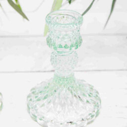 Annibells 2 X Vintage Green Glass Harlequin Candlestick Holders (10956) - thumbnail 5