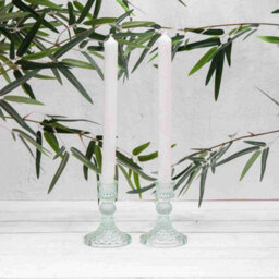 Annibells 2 X Vintage Green Glass Harlequin Candlestick Holders (10956) - thumbnail 4
