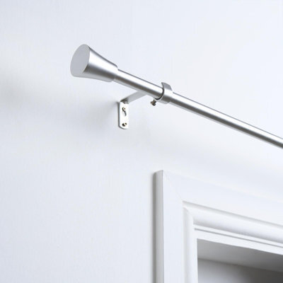 OHS Curtain Pole Extendable Metal Finnials Trumpet End Rings Rod Fittings, Silver - image 1