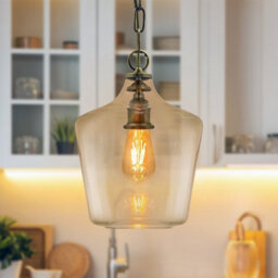 Long Life Lamps Company Industrial Antique Bras Clear Glass Bell Ceiling Pendant Light K445 - thumbnail 6