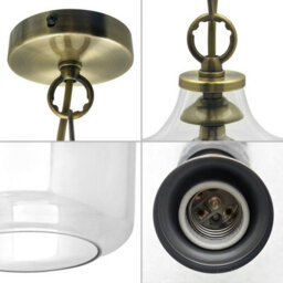 Long Life Lamps Company Industrial Antique Bras Clear Glass Bell Ceiling Pendant Light K445 - thumbnail 5