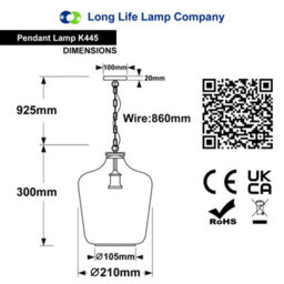 Long Life Lamps Company Industrial Antique Bras Clear Glass Bell Ceiling Pendant Light K445 - thumbnail 2