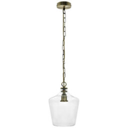 Long Life Lamps Company Industrial Antique Bras Clear Glass Bell Ceiling Pendant Light K445 - thumbnail 3