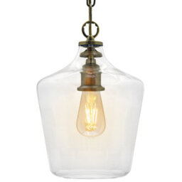 Long Life Lamps Company Industrial Antique Bras Clear Glass Bell Ceiling Pendant Light K445 - thumbnail 1