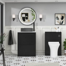 Royal Bathrooms Royal Bathroom Elmore 600mm Nocturne Black Freestanding Bathroom Vanity Unit 2 Drawer Plain White Worktop With Art Round Basin - thumbnail 5