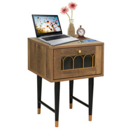 Home Stuff Plus Brown Bedside Table Bedside Cabinet For Bedroom, Living Room And Small Spaces - W40 X D40 X H55Cm - thumbnail 1