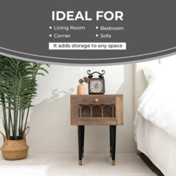 Home Stuff Plus Brown Bedside Table Bedside Cabinet For Bedroom, Living Room And Small Spaces - W40 X D40 X H55Cm - thumbnail 2