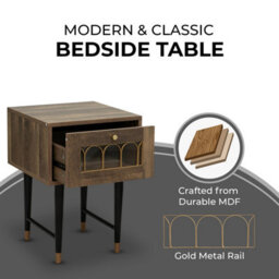 Home Stuff Plus Brown Bedside Table Bedside Cabinet For Bedroom, Living Room And Small Spaces - W40 X D40 X H55Cm - thumbnail 3