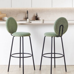 Wyld And Coco Light Green Boucle Bar Stools Set Of 2 Armless With Black Steel Legs Modern Dining - thumbnail 2