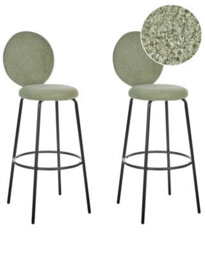 Wyld And Coco Light Green Boucle Bar Stools Set Of 2 Armless With Black Steel Legs Modern Dining - thumbnail 3