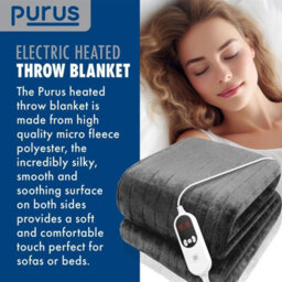 Electric Heated Throw Blanket Grey Soft Fleece 160 X 120Cm - thumbnail 3