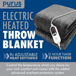 Electric Heated Throw Blanket Grey Soft Fleece 160 X 120Cm - thumbnail 2