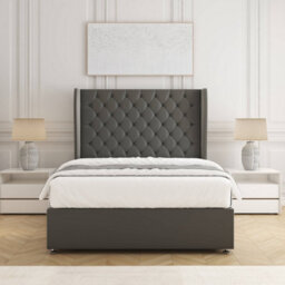 Bsspoke Amelia Divan Bed Set Grey Plush Velvet 54Inch Panel Headboard & Mattress No Drawers In 3Ft 4Ft 4Ft6 5Ft 6Ft - thumbnail 1