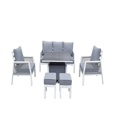 Signature Weave Bettina 7 Seater Sofa Set Gas Lift Dining Table Chair Stool Grey - image 1